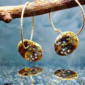 Handmade gold hoops circle earrings with crystals